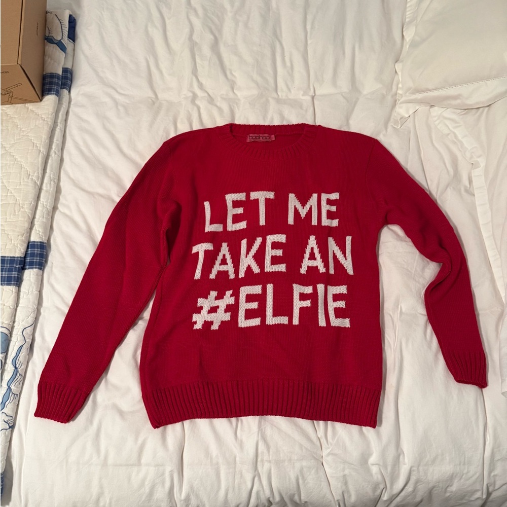Just in time for the holidays!  Boohoo ‘Let Me Take An Elfie’ sweater.